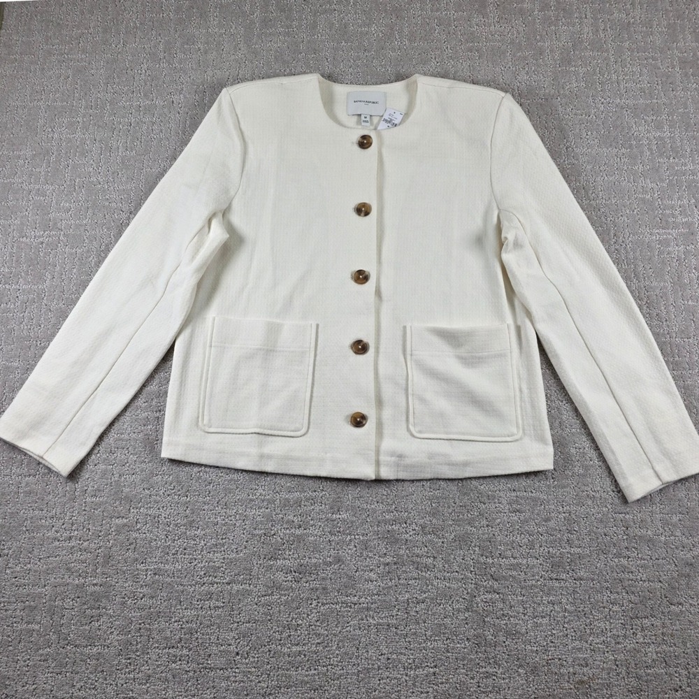 NEW Banana Republic Womens Medium Textured Button Front Jacket Off White Cream